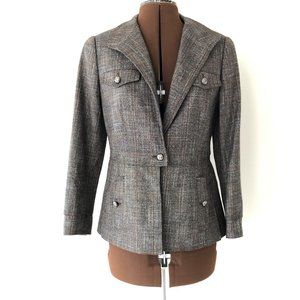 Brown Plaid Wool Blend Blazer